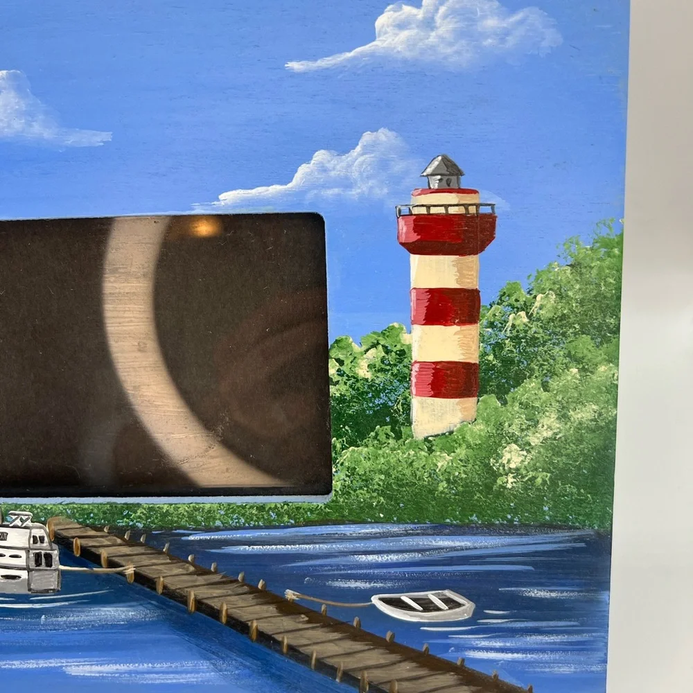 Polly’s Perch Hand Painted Frame Lighthouse Boat Dock Wooden For 4x6 Picture